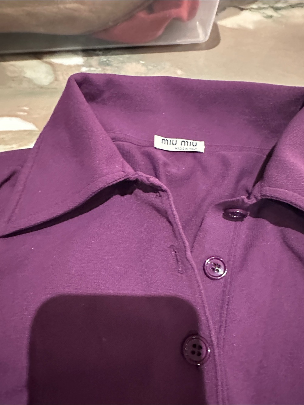 Miu Miu Purple Button-Down Short-Sleeve Knit Top - Picture 2 of 6